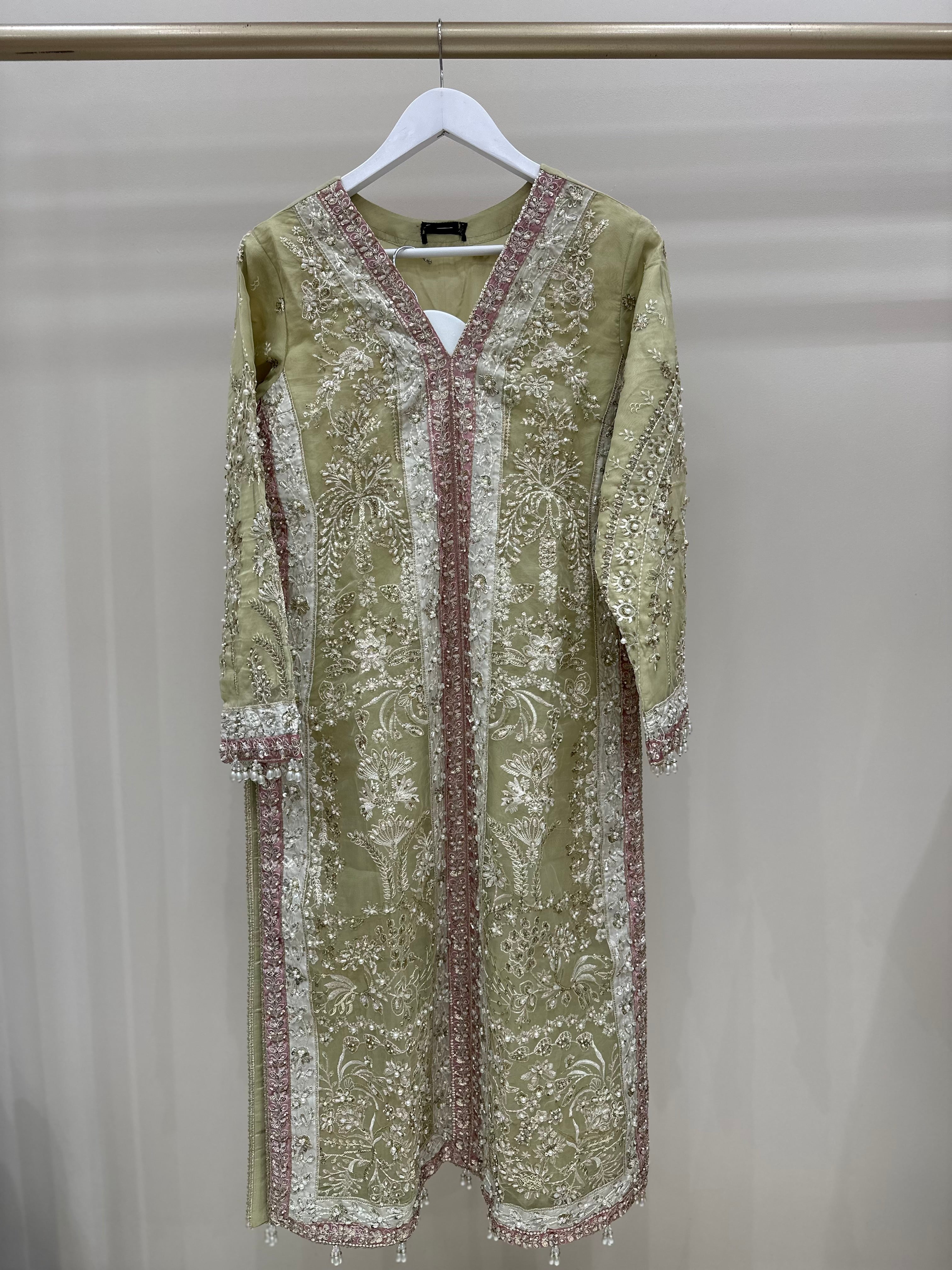 S-006 - Luxury olive green embroidered 3 piece suit