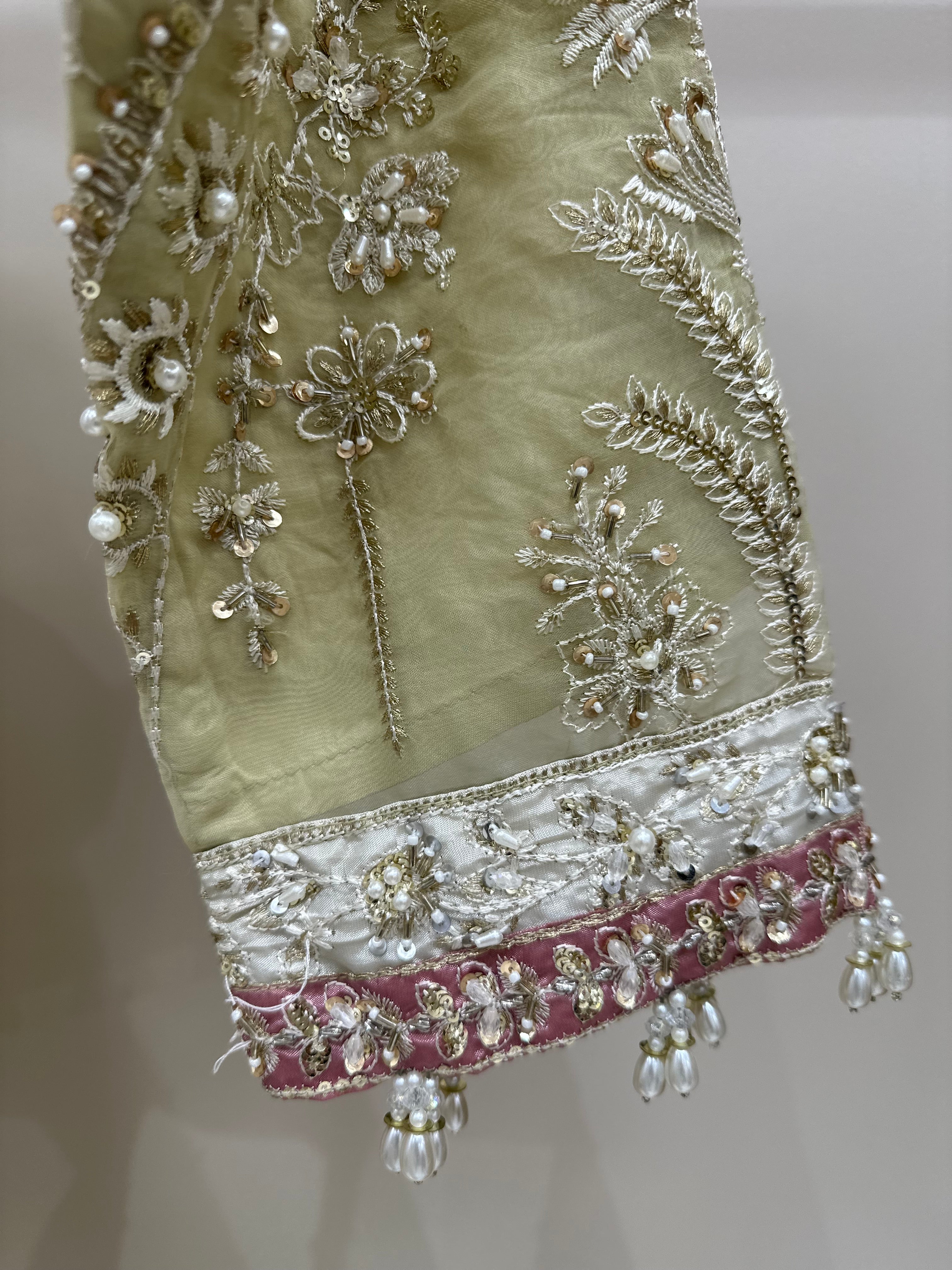 S-006 - Luxury olive green embroidered 3 piece suit