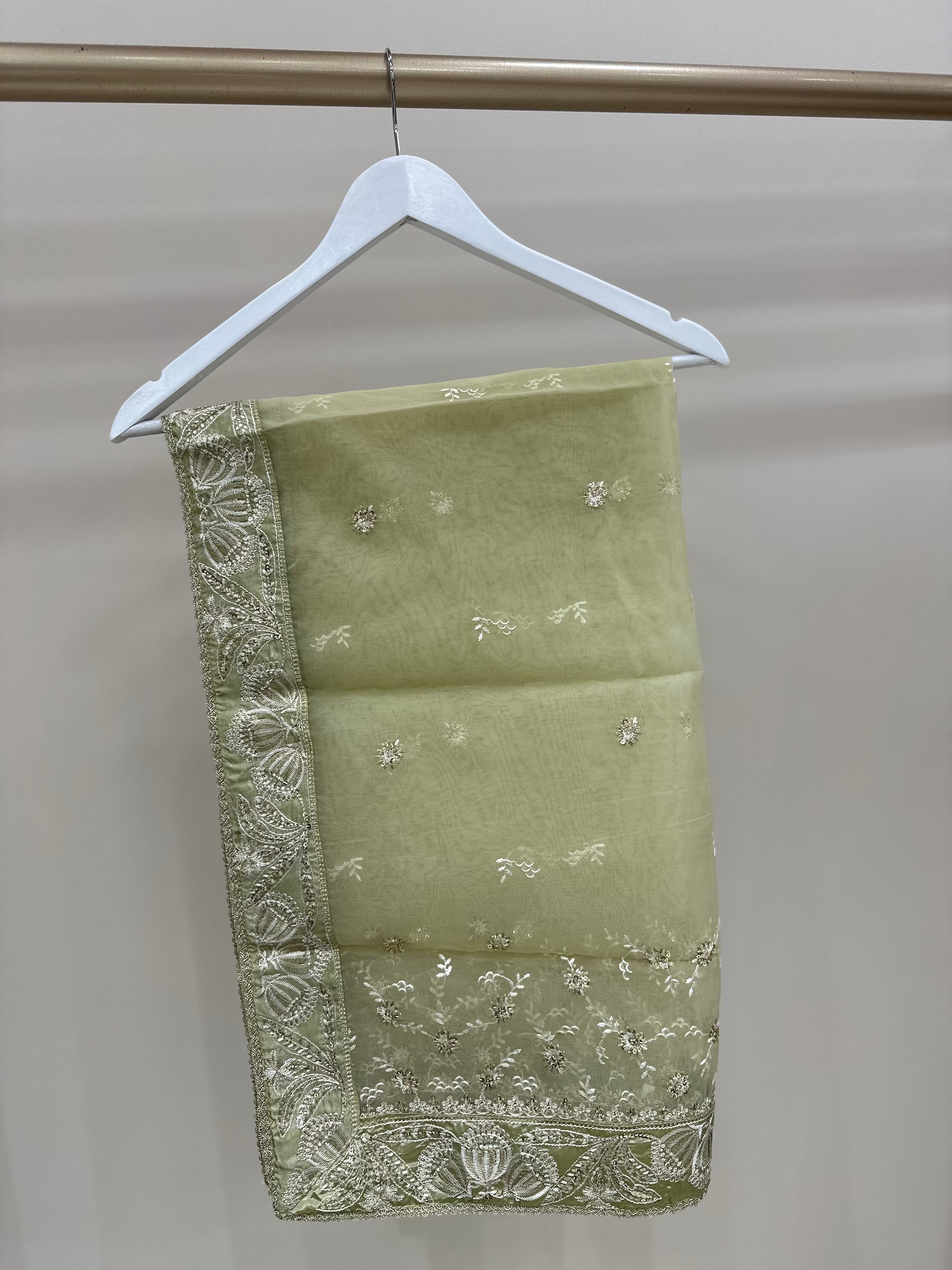 S-006 - Luxury olive green embroidered 3 piece suit